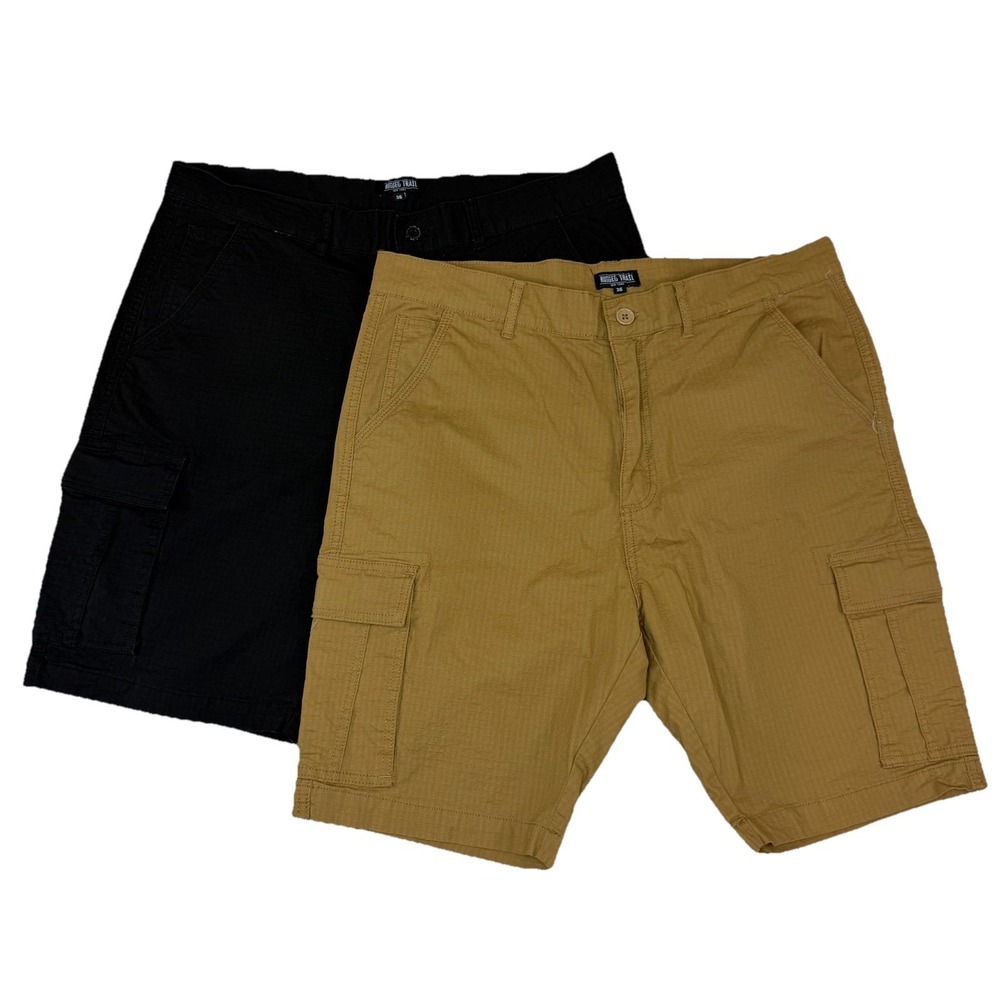 Lot of 2 Rugged Trail Cargo Men's Shorts 36 Ripstop Outdoor Tan Black 9" Inseam